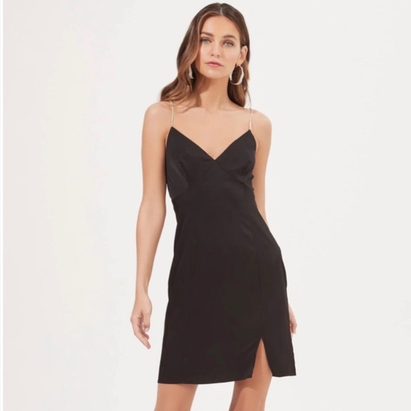 NWOT ASTR The Label Helen Rhinestone Strap Black Mini Dress - Picture 1 of 11